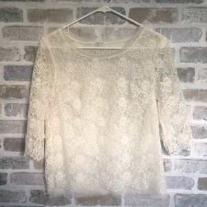 Off White, Lace 3/4 Sleeves Top
